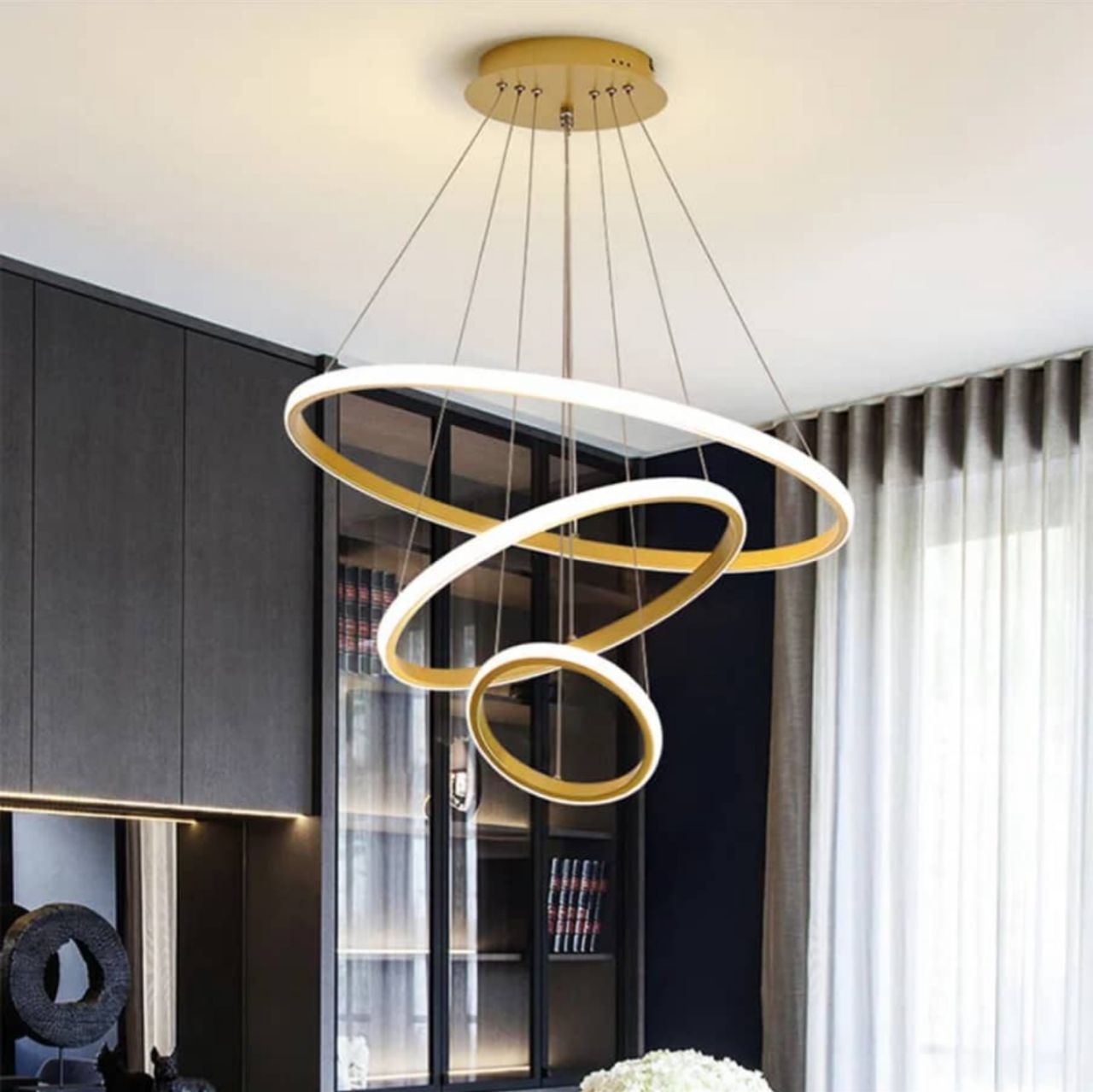Smart LED Pendant Chandelier – Gold (Remote Control)